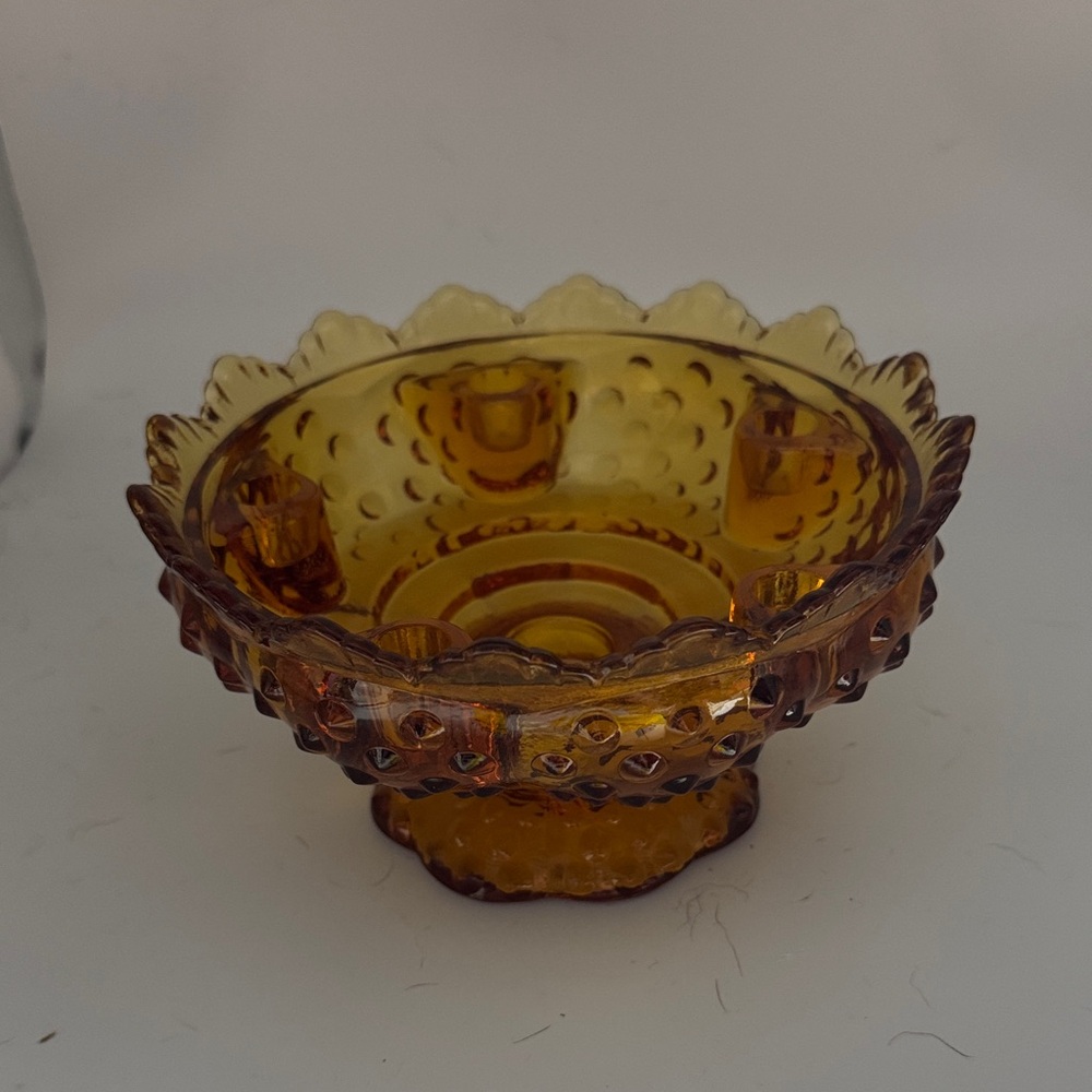 Vintage 1959 Fenton Amber Pedestal Hobnail  Glass Bowl or Candleholder